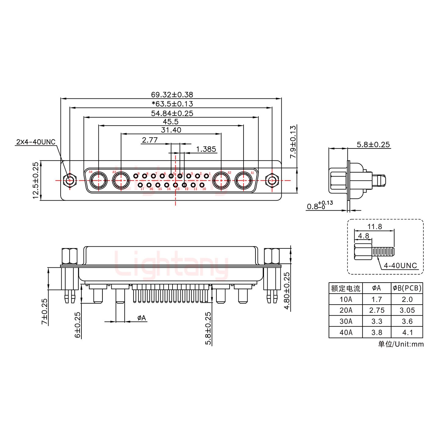 21W4母PCB直插板/鉚魚(yú)叉7.0/大電流10A