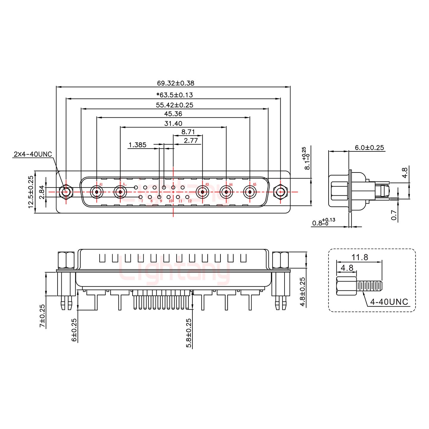 17W5公PCB直插板/鉚魚(yú)叉7.0/射頻同軸50歐姆