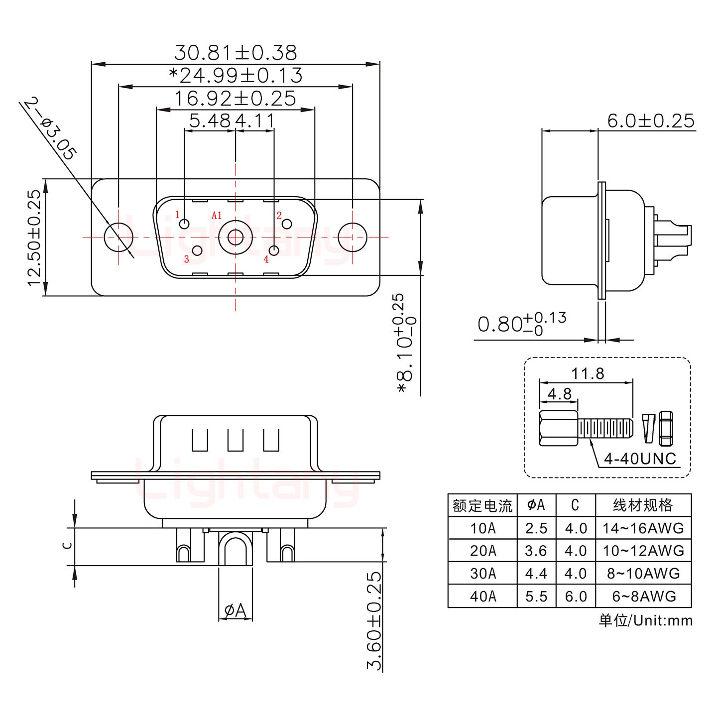 5W1公短體焊線(xiàn)/配螺絲螺母/大電流10A