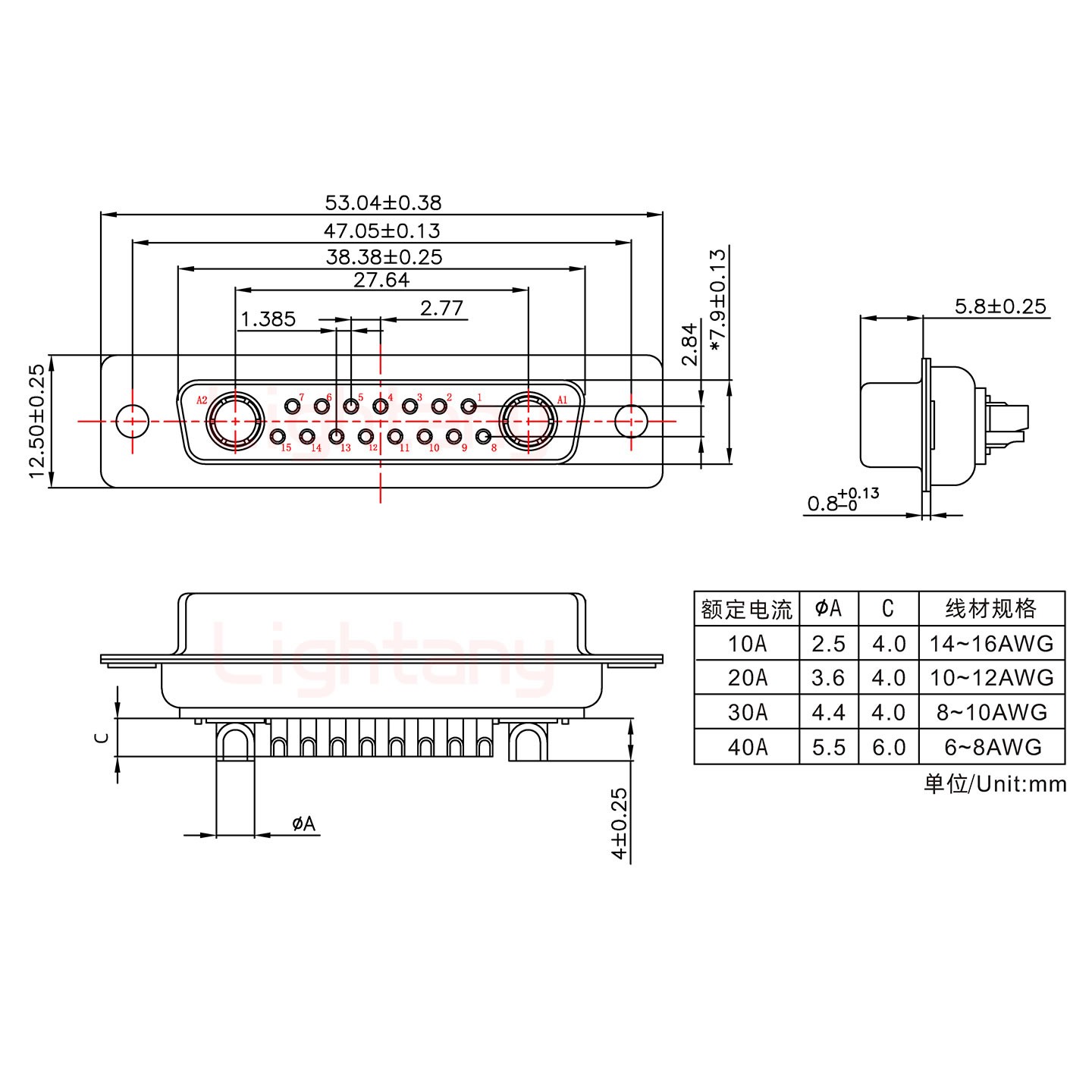 17W2母短體焊線(xiàn)/光孔/大電流40A
