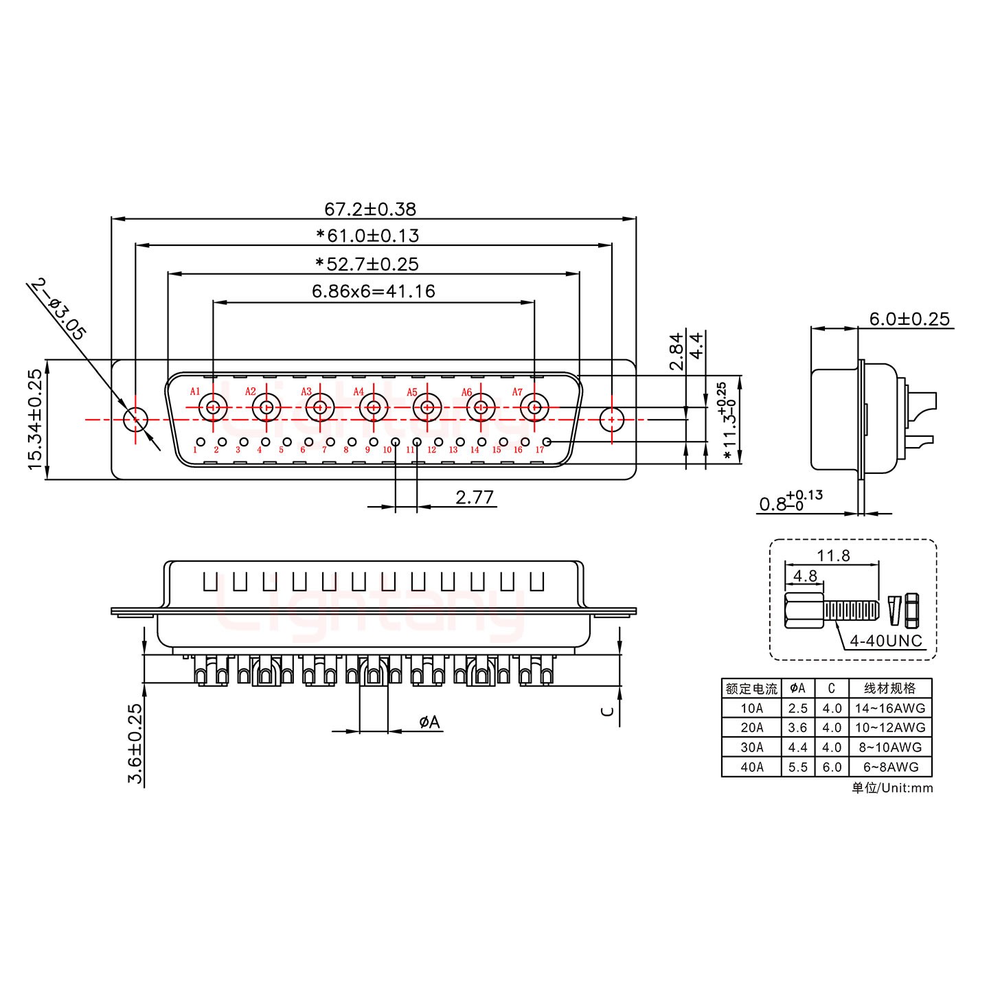 24W7公短體焊線(xiàn)/配螺絲螺母/大電流10A