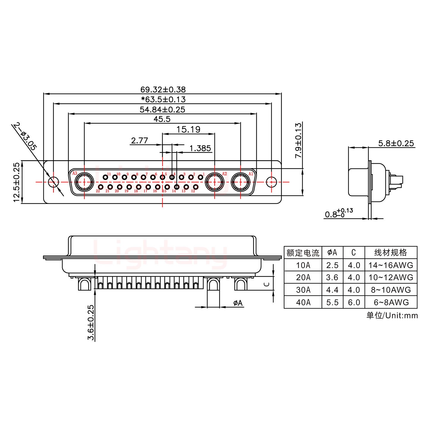 25W3母短體焊線(xiàn)/光孔/大電流10A