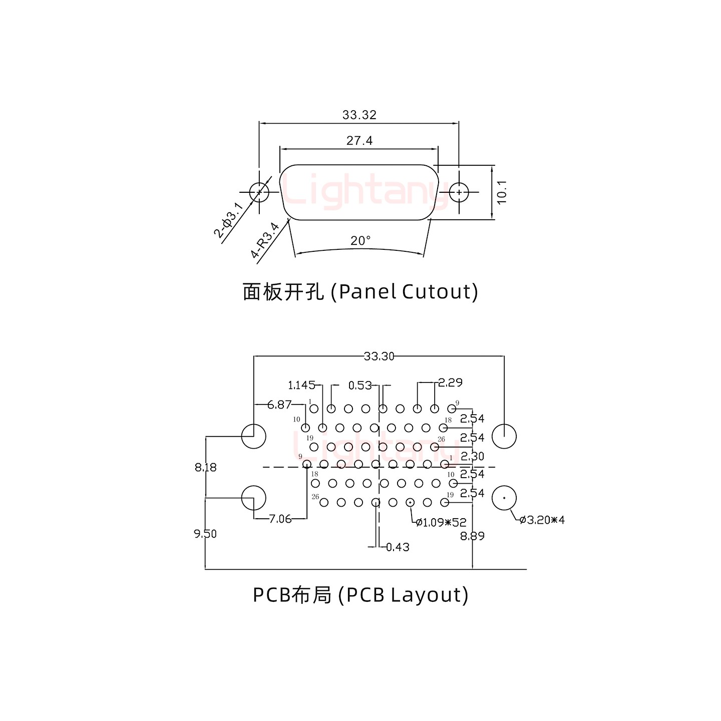HDR26 上公下母間距19.05車(chē)針雙胞胎 D-SUB連接器