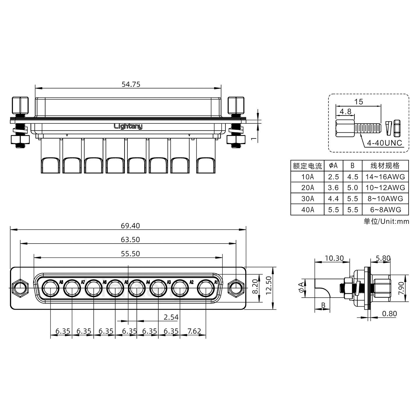 8W8母焊線(xiàn)式/鎖螺絲螺母+防水墊片/大電流40A