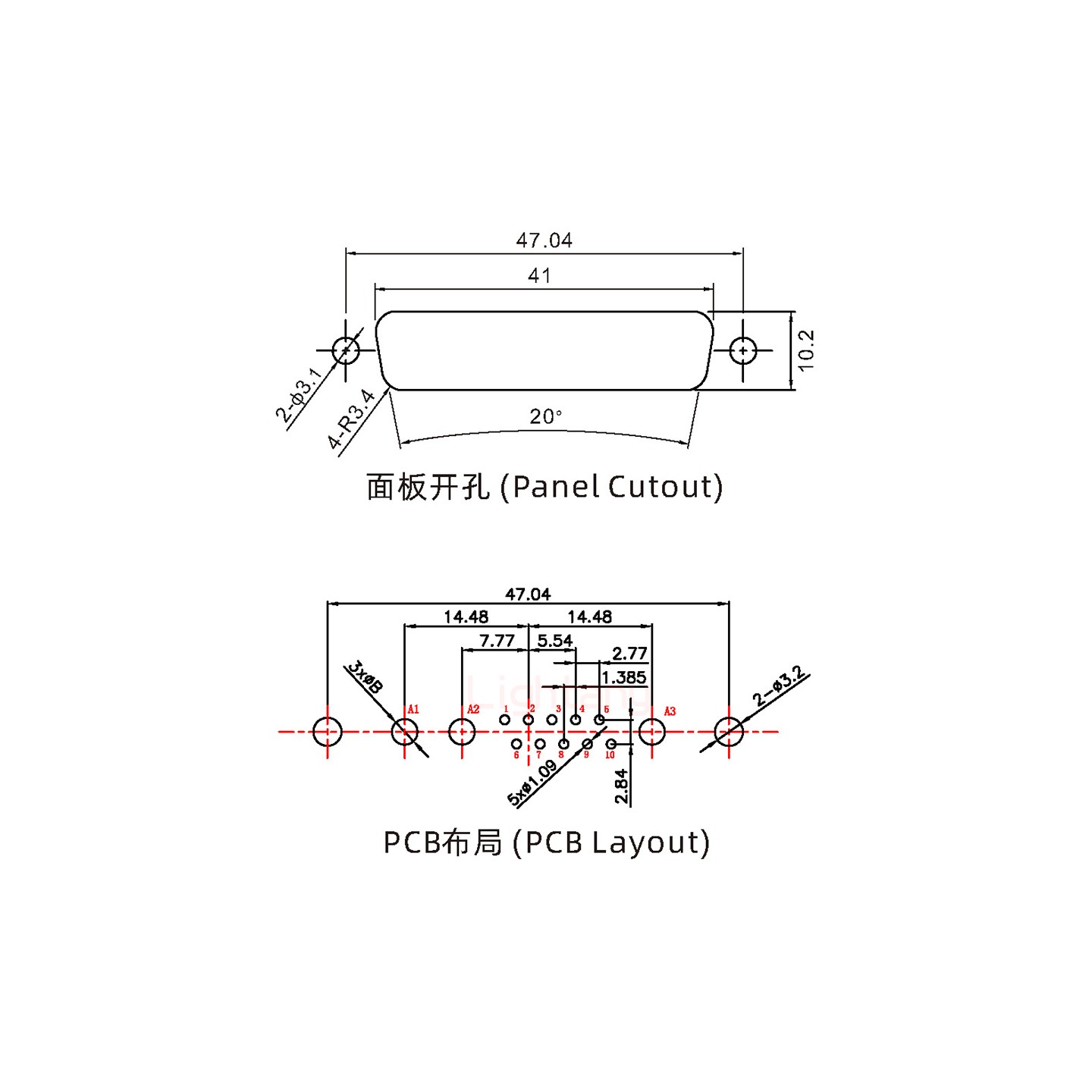 13W3公PCB直插板/鉚魚叉7.0/大電流10A